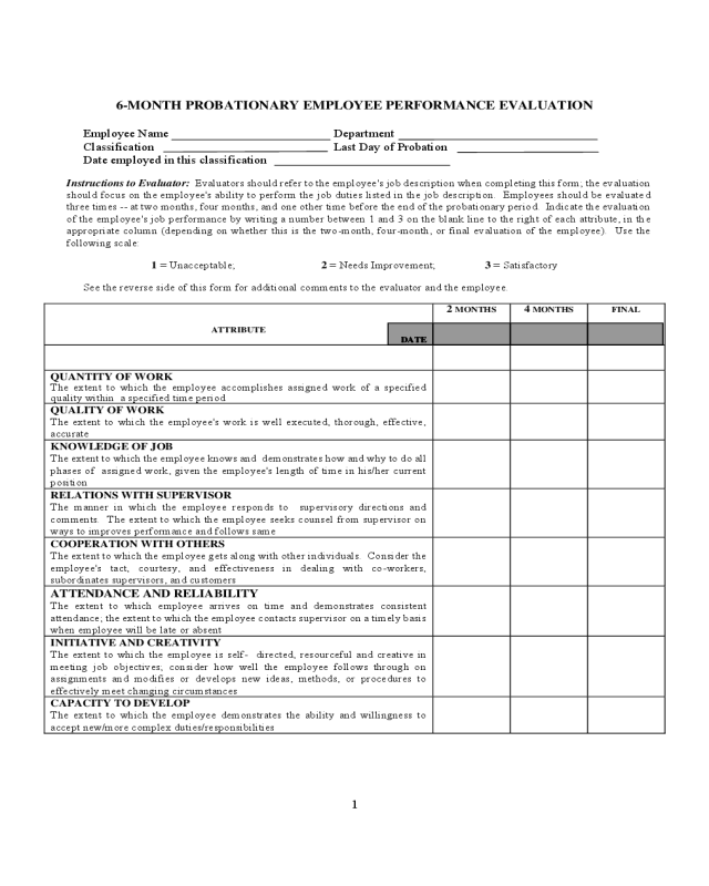 Probationary Employee Performance Evaluation Form Edit 