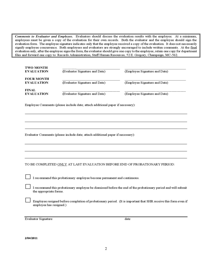 Probationary Employee Performance Evaluation Form Free 