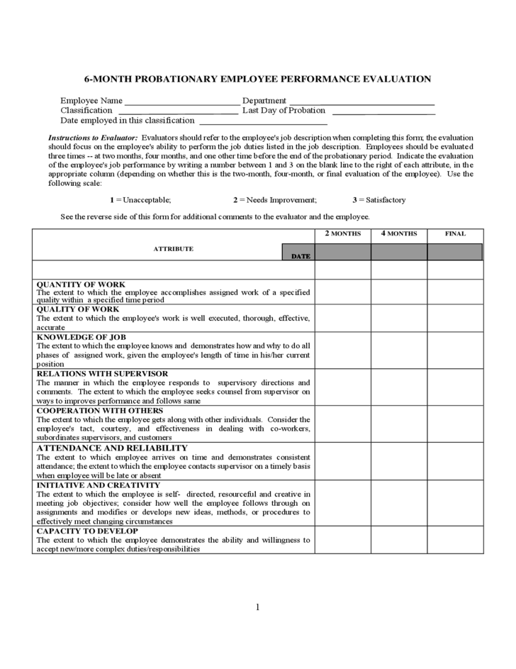 Probationary Employee Performance Evaluation Form Free 