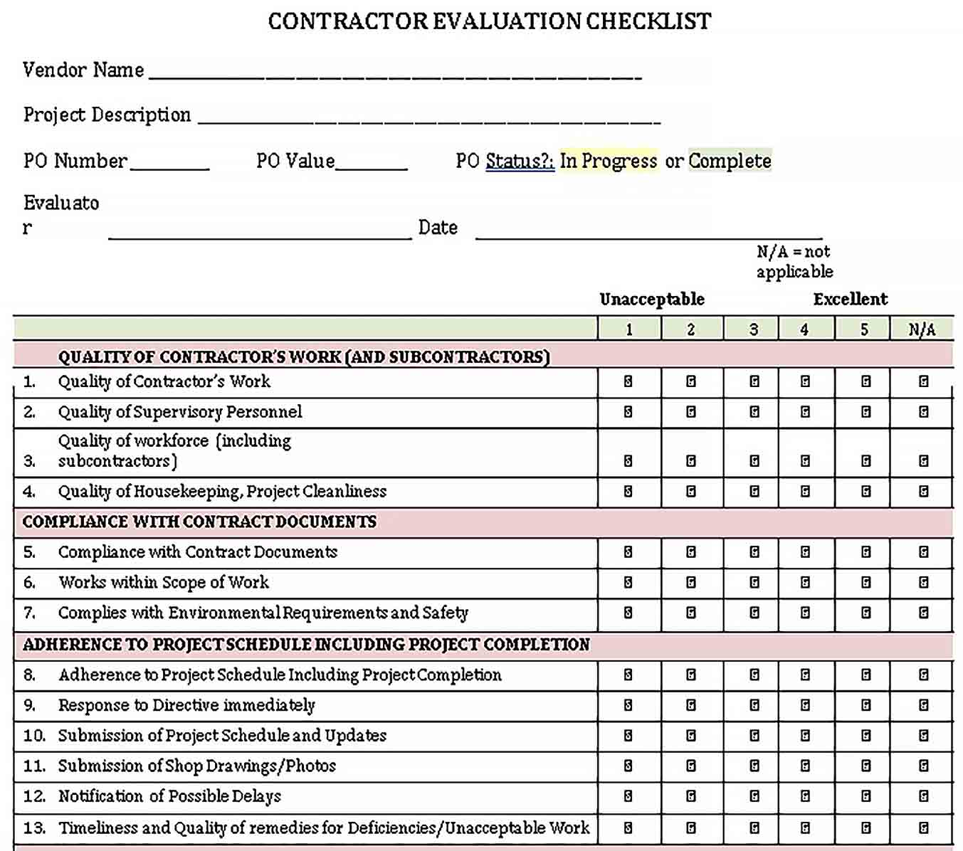 Project Evaluation Checklist Template Bcjournal