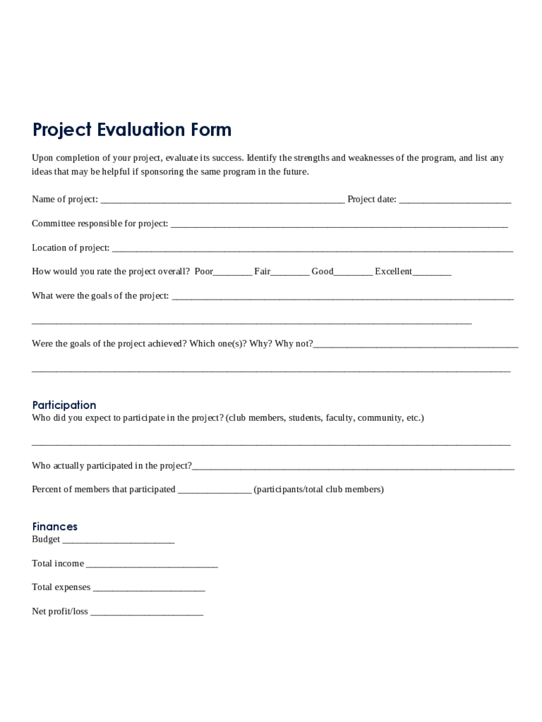 Project Evaluation Form 2 Free Templates In PDF Word 