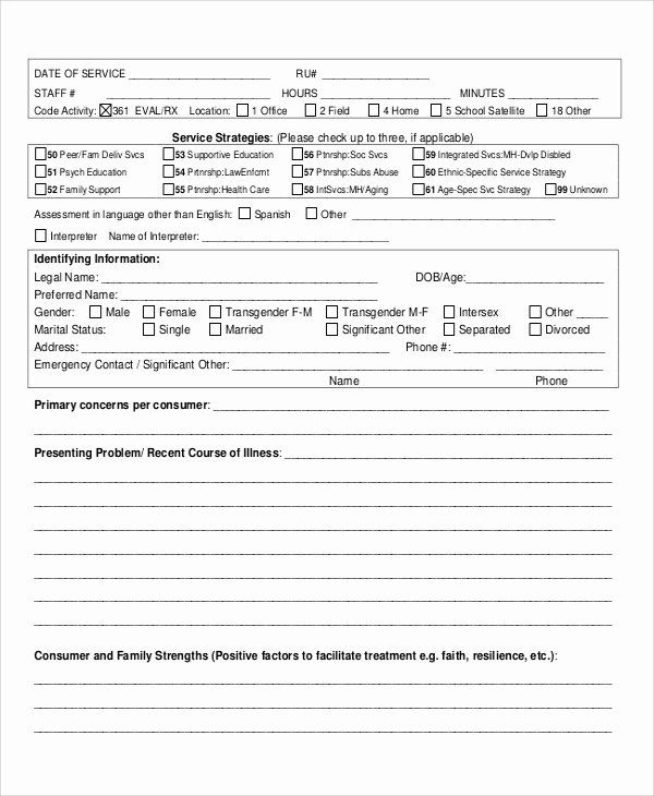 Psychiatric Evaluation Form Template Luxury Sample 