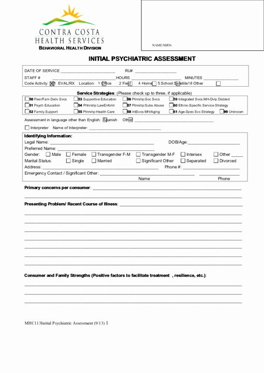 Psychiatric Evaluation Form Template Unique Initial 