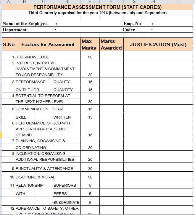 Quarterly Performance Appraisal Form