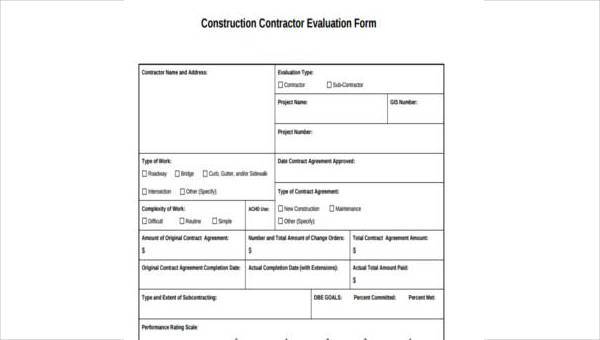 Sample Construction Evaluation Forms 9 Free Documents 
