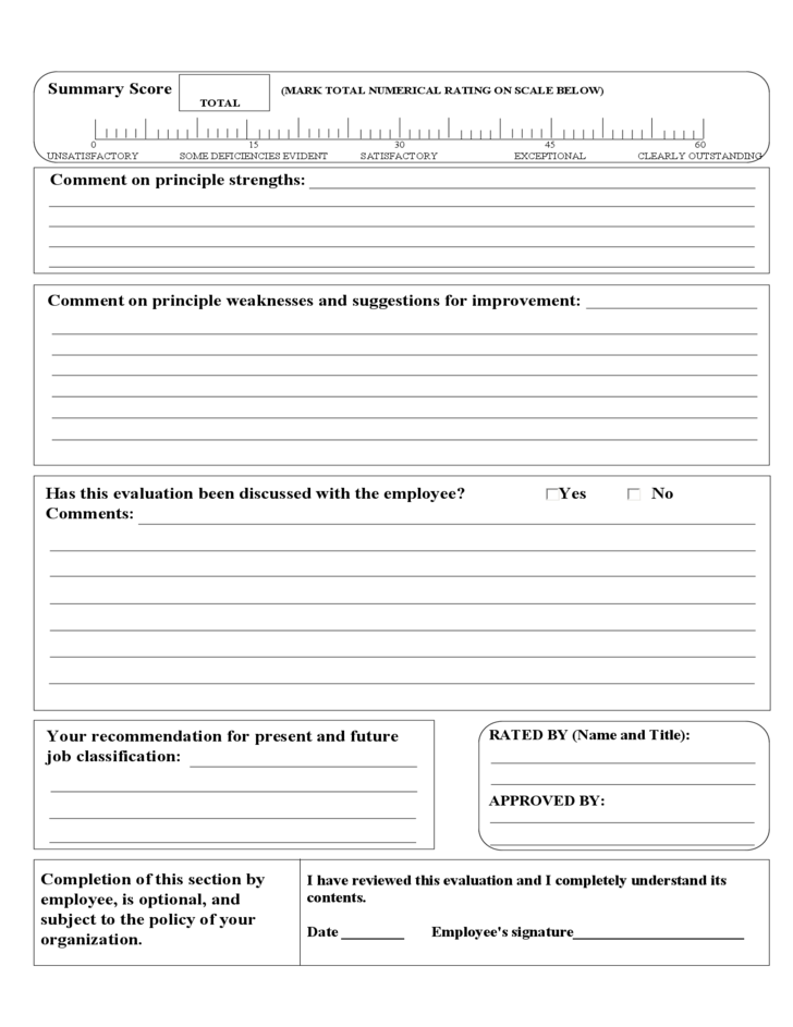 Sample Employee Performance Evaluation Form Free Download