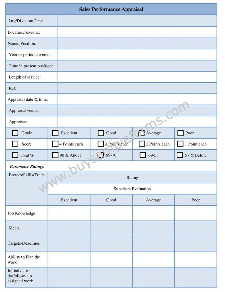 Sample Sales Performance Appraisal Form Template In Word Doc