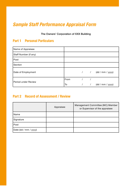 Sample Staff Performance Appraisal Form Download Printable 