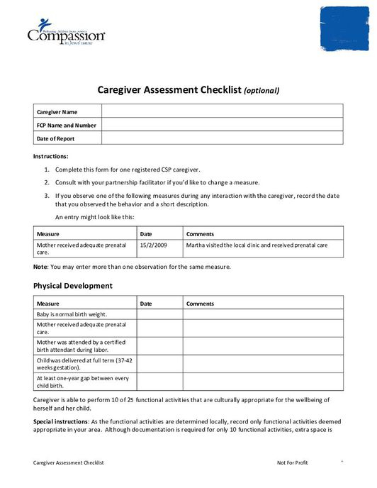 SEC Assessments And Questionnaires Caregiver Assessment 