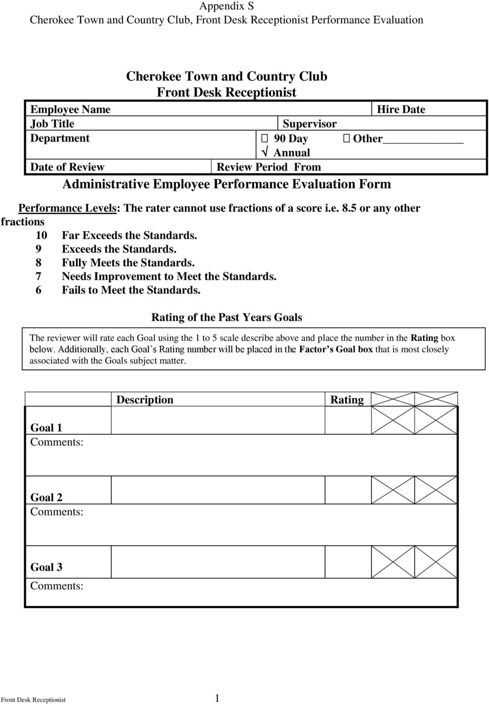 Self Evaluation Form Of Receptionist It Is An Annual 