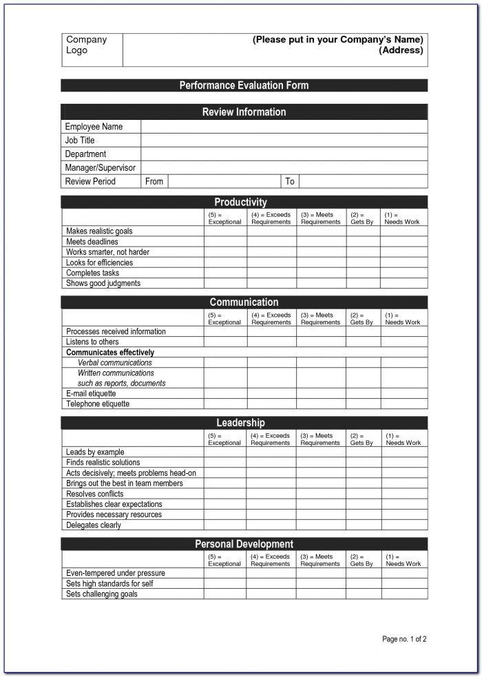Simple Employee Performance Appraisal Form Template Form 