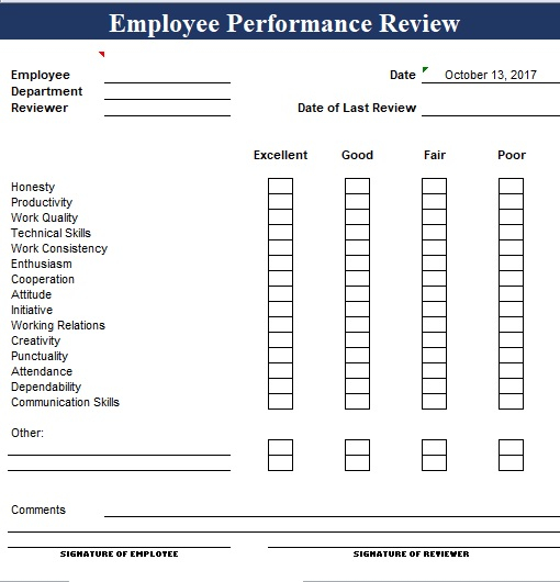 Simple Employee Performance Review Template Excel And Word 
