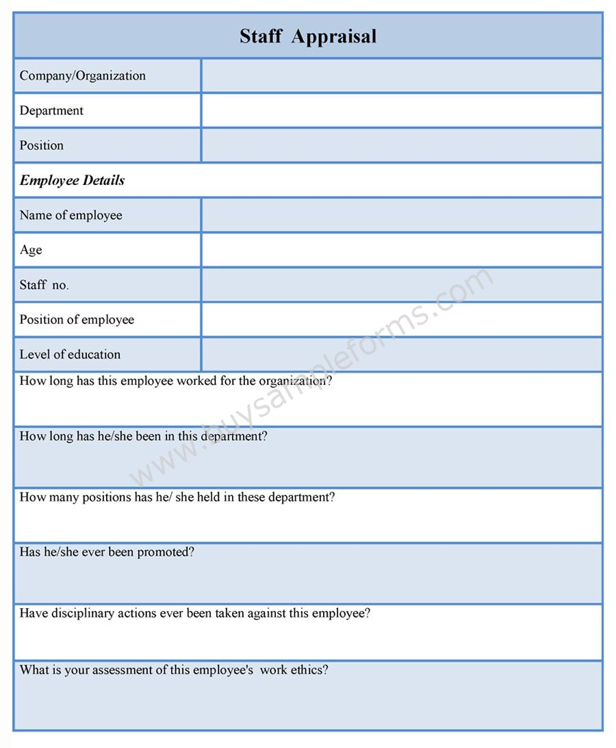 Staff Appraisal Form Format Staff Appraisal Template