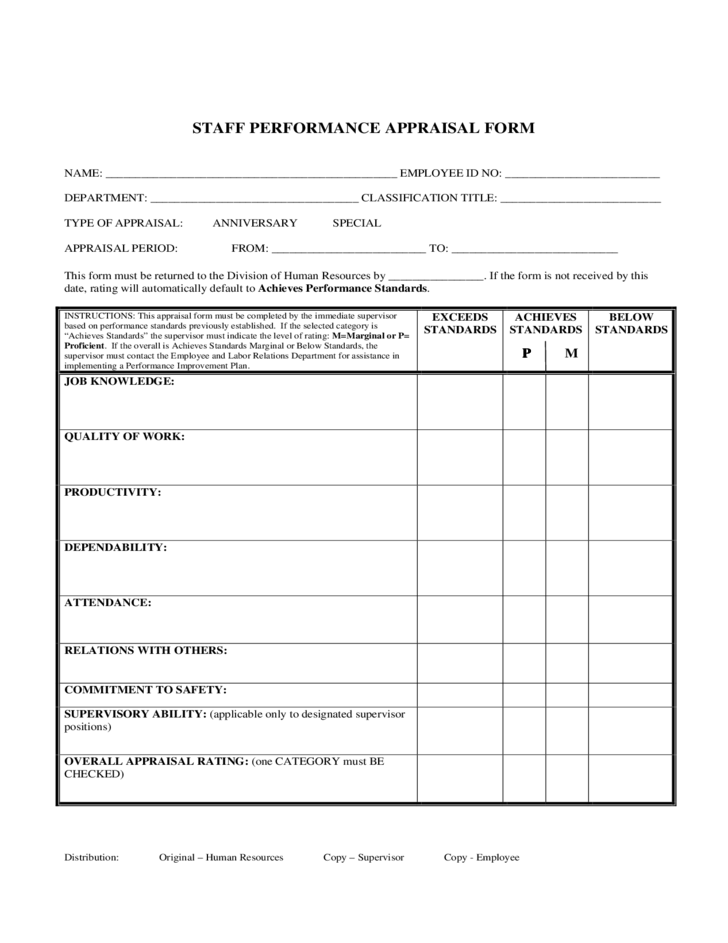 Staff Performance Appraisal Form Free Download