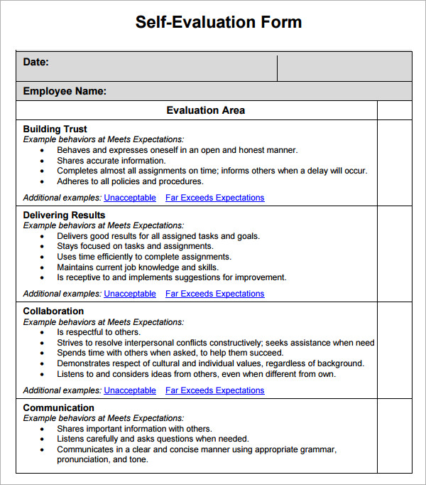 Template For Employee Self Evaluation Printable Schedule 