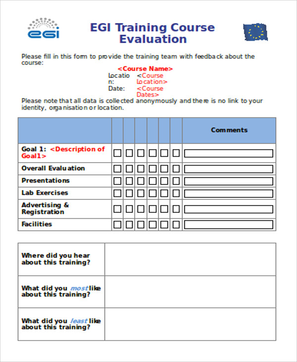  Training Evaluation Feedback Form Training Effectiveness 