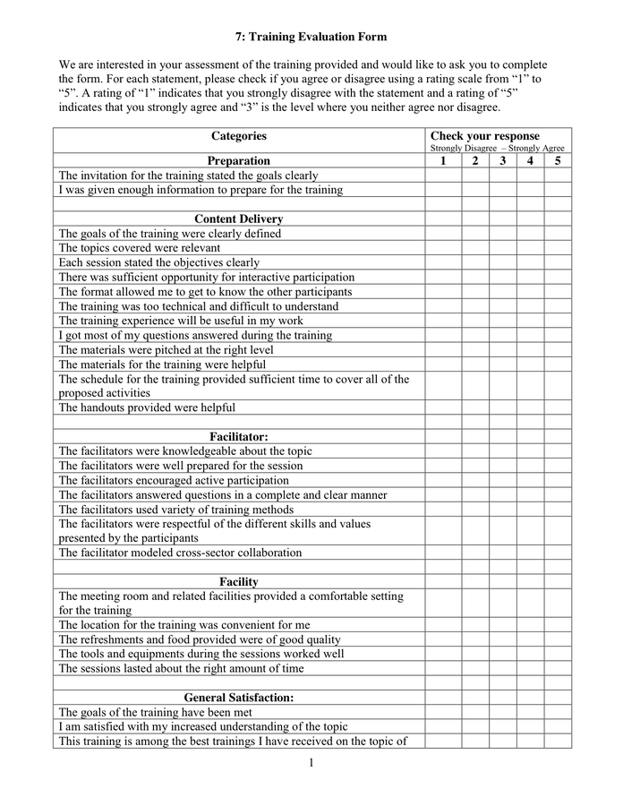 Training Evaluation Form In Word And Pdf Formats