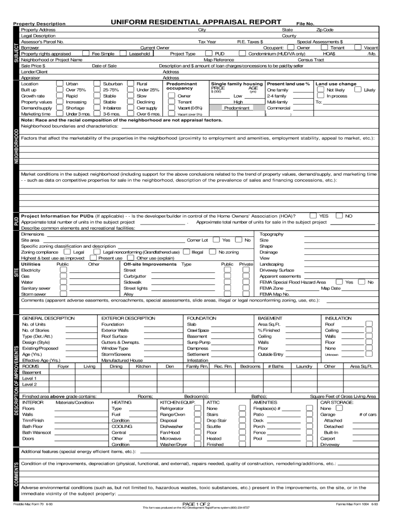 Uniform Residential Appraisal Report Form 1004 2020 Fill 