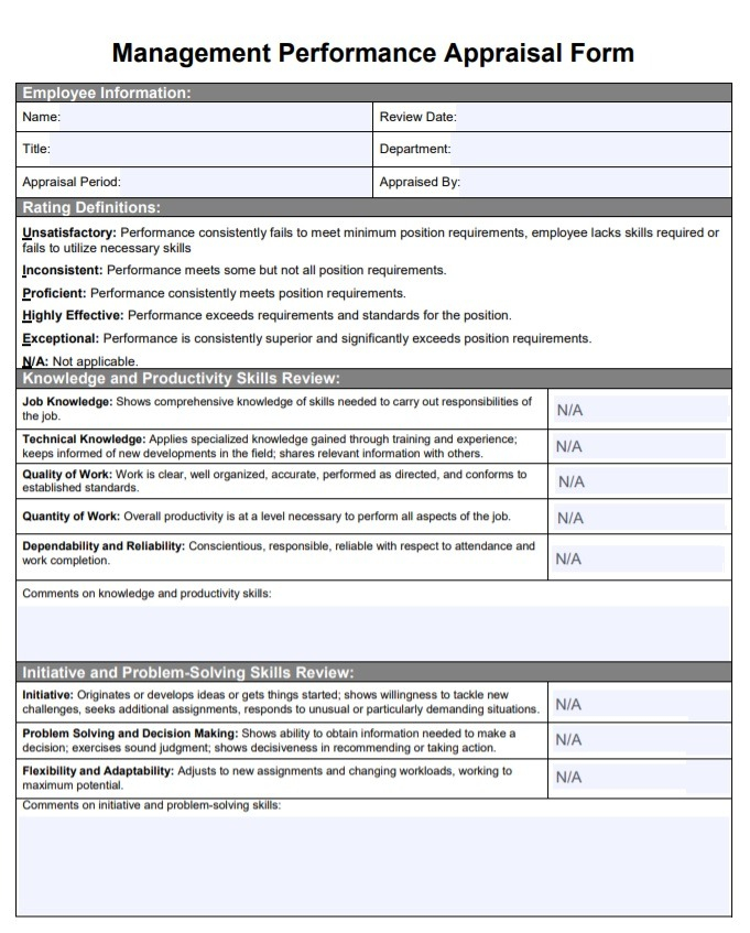 Yearly Appraisal Form Sample Free Word Templates